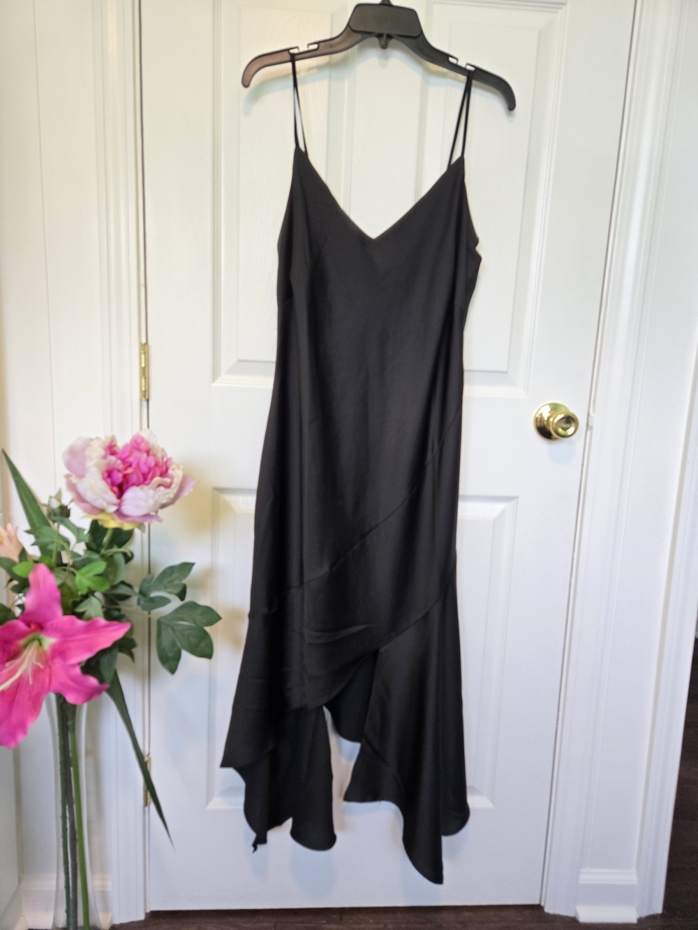 Black Slip Dress with Handkerchief Hem, sz L